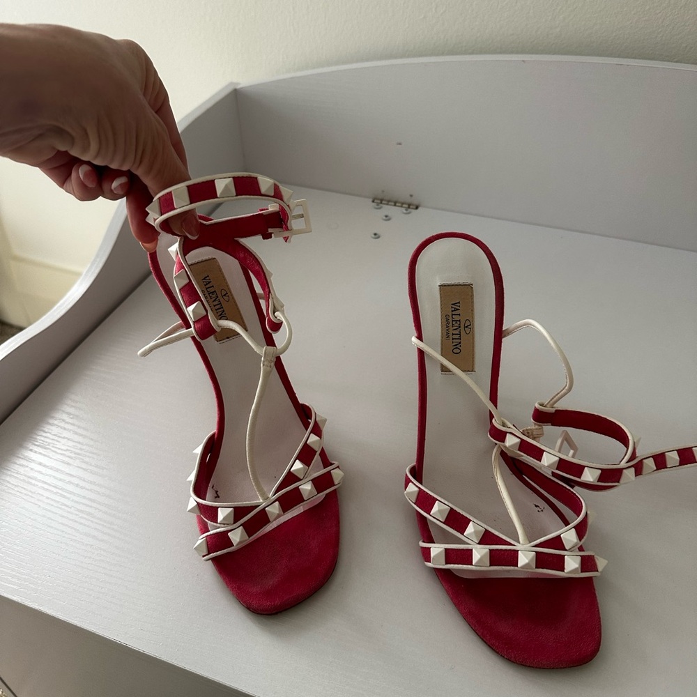 Valentino Red and White Strappy Heels